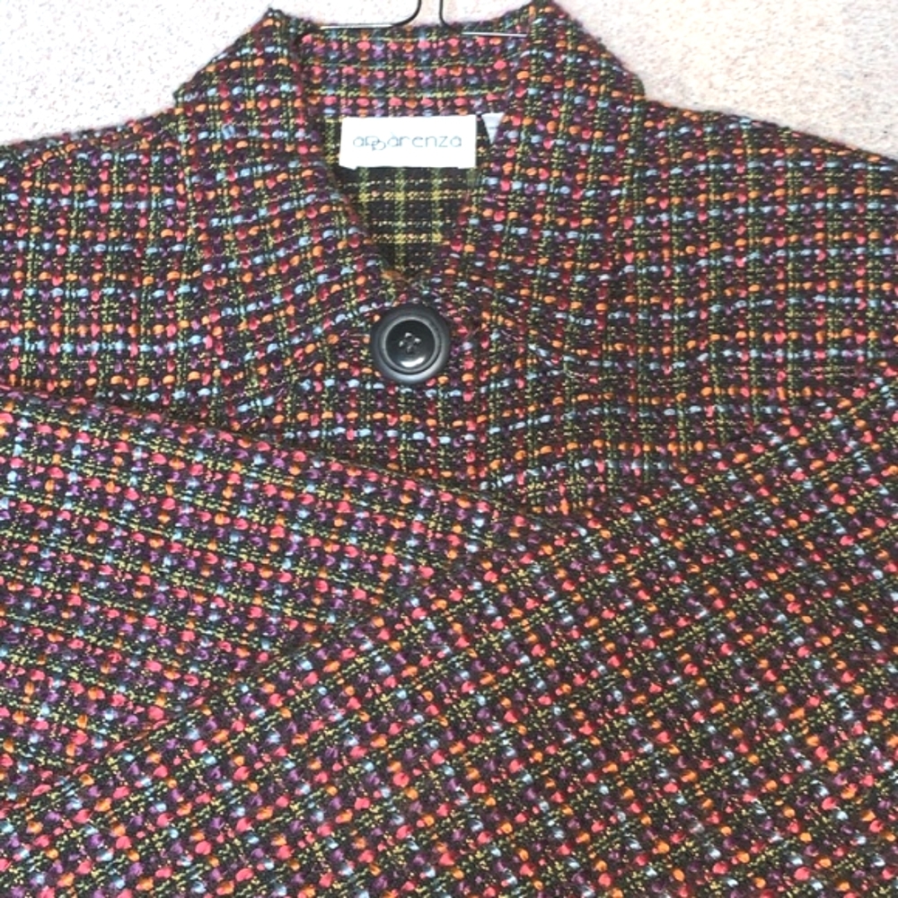 Apparenza Sassy Vintage Blazer Colorful Tweed Pattern Padded Shoulders